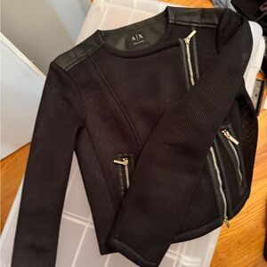 Armani Exchange Black Leather Mesh Jacket